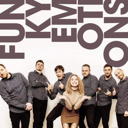 Hudobná skupina Funky Emotions so speváčkou v rámci prezentácie Glenda Lopez Society pózuje pred bielym pozadím.